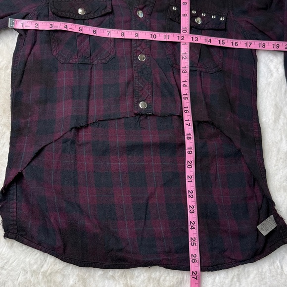 RILEY 1880‎ Crop Plaid Flannel Snap Up Shirt XS/S Bling Purple Western Grunge - Picture 12 of 17